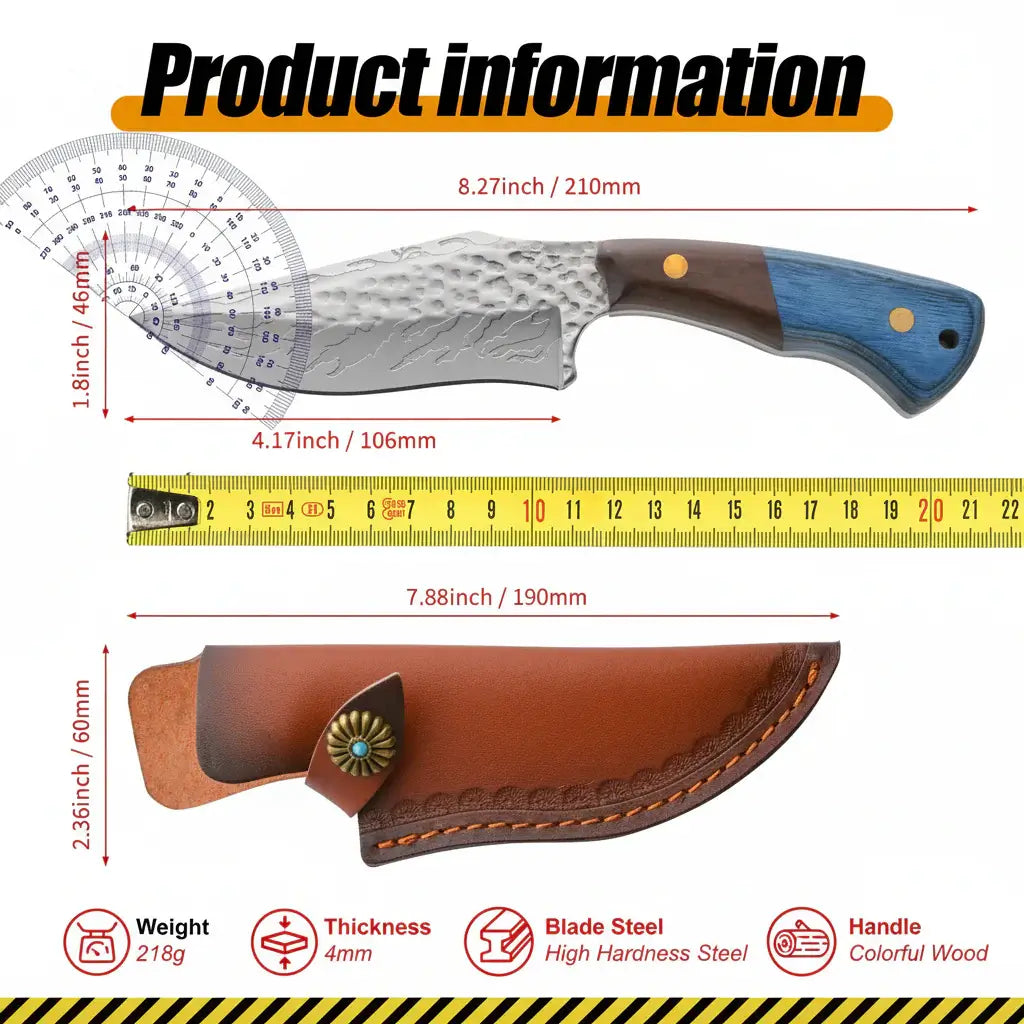 Damascus outdoor fixed blade knife Outdoor Knife with Leather Sheath - Hadi Craft