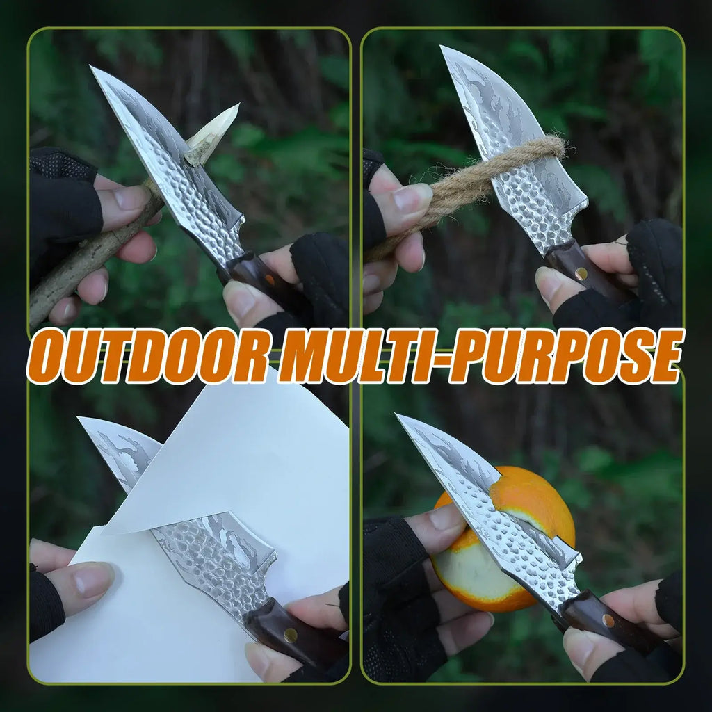 Damascus outdoor fixed blade knife Outdoor Knife with Leather Sheath - Hadi Craft