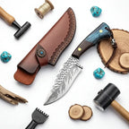Damascus outdoor fixed blade knife Outdoor Knife with Leather Sheath - Hadi Craft