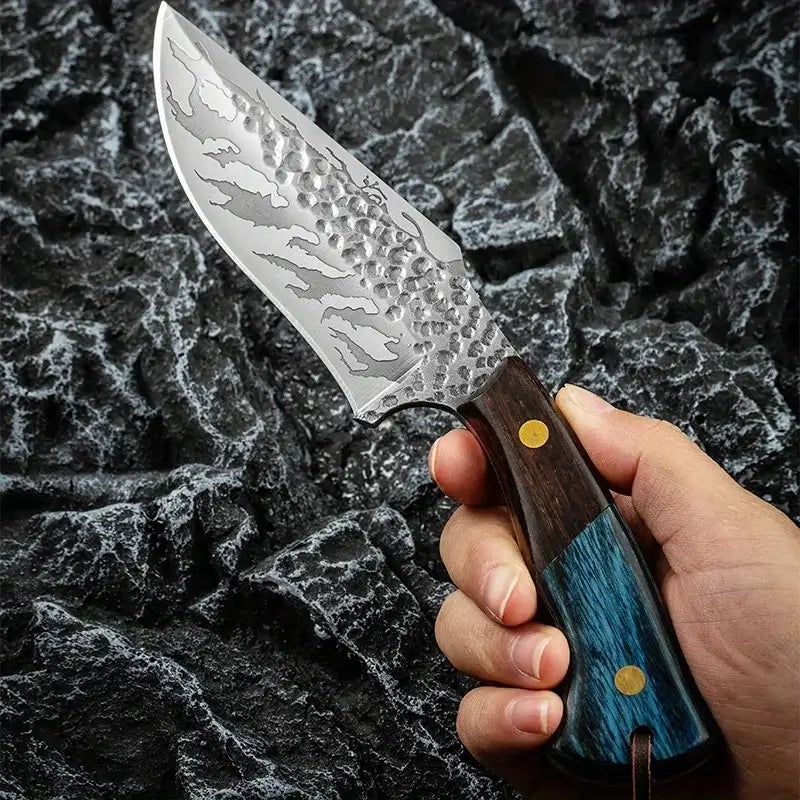Damascus outdoor fixed blade knife Outdoor Knife with Leather Sheath - Hadi Craft