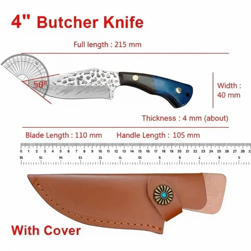 Damascus outdoor fixed blade knife Outdoor Knife with Leather Sheath - Hadi Craft
