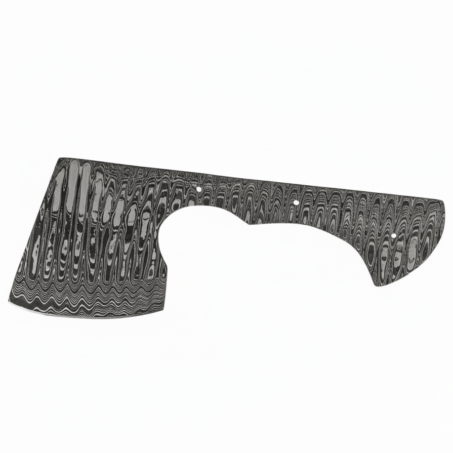 Damascus steel axe head with 3" cutting edge. One-piece construction. 8" - Hadi Craft