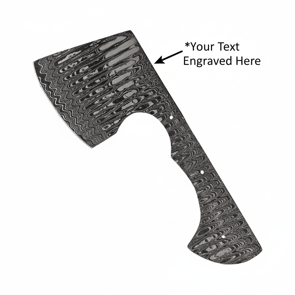 Damascus steel axe head with 3" cutting edge. One-piece construction. 8" - Hadi Craft