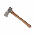 Damascus steel axe with leather sheath Head with Brown leather sheath. - Hadi Craft