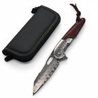 Damascus steel folding knife Rosewood+steel Handle Ball Bearing - Hadi Craft