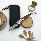 Damascus steel folding knife Rosewood+steel Handle Ball Bearing - Hadi Craft