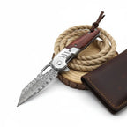 Damascus steel folding knife Rosewood+steel Handle Ball Bearing - Hadi Craft