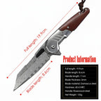 Damascus steel folding knife Rosewood+steel Handle Ball Bearing - Hadi Craft