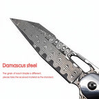 Damascus steel folding knife Rosewood+steel Handle Ball Bearing - Hadi Craft
