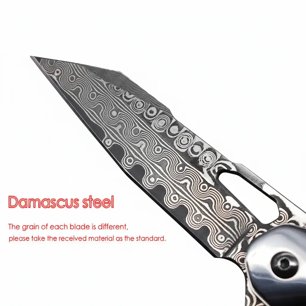 Damascus steel folding knife Rosewood+steel Handle Ball Bearing - Hadi Craft