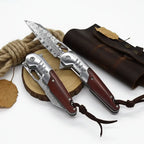 Damascus steel folding knife Rosewood+steel Handle Ball Bearing - Hadi Craft