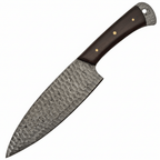 Damascus steel knife with wood handle. Full tang. Lanyard hole. - Hadi Craft