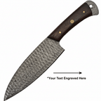 Damascus steel knife with wood handle. Full tang. Lanyard hole. - Hadi Craft
