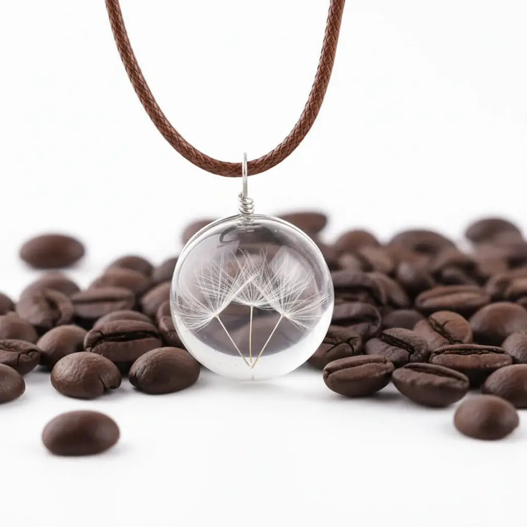 Dandelion Wish Glass Pendant Necklace – Real Dried Flower Charm Jewelry for Women - Hadi Craft