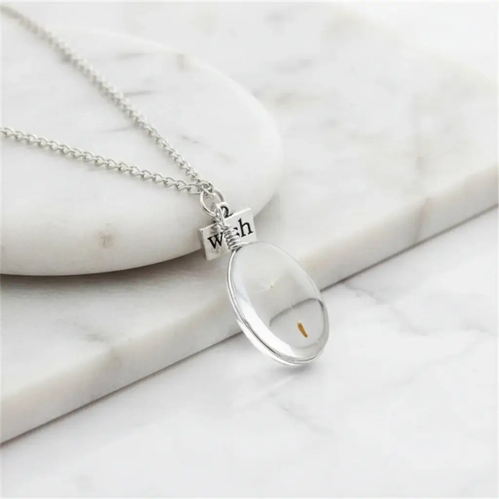 Dandelion Wish Glass Pendant Necklace – Real Dried Flower Charm Jewelry for Women - Hadi Craft