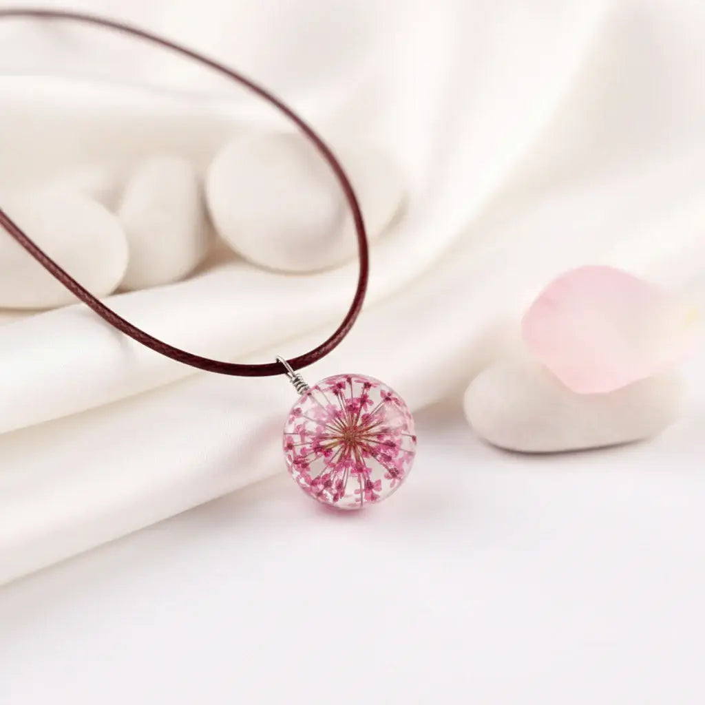 Dandelion Wish Glass Pendant Necklace – Real Dried Flower Charm Jewelry for Women - Hadi Craft