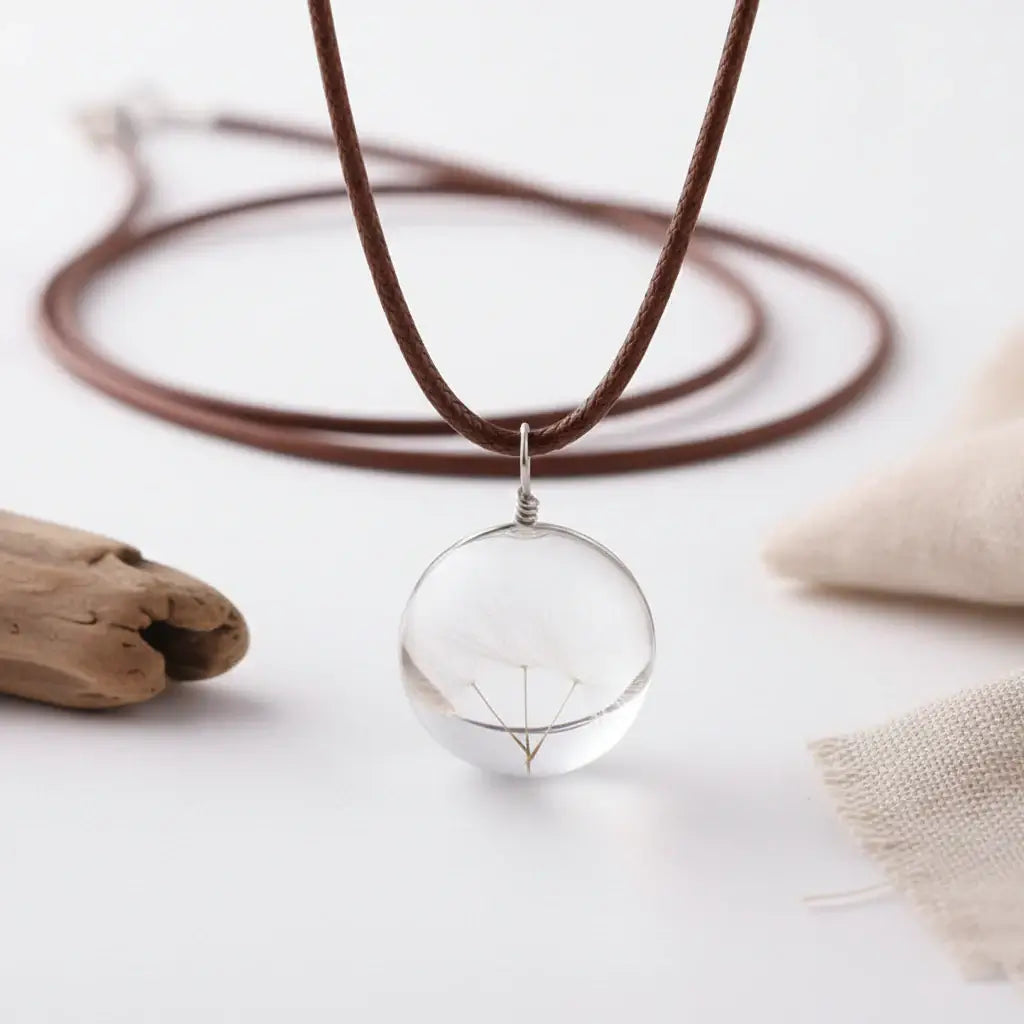 Dandelion Wish Glass Pendant Necklace – Real Dried Flower Charm Jewelry for Women - Hadi Craft