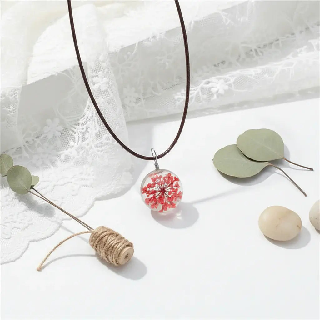Dandelion Wish Glass Pendant Necklace – Real Dried Flower Charm Jewelry for Women - Hadi Craft