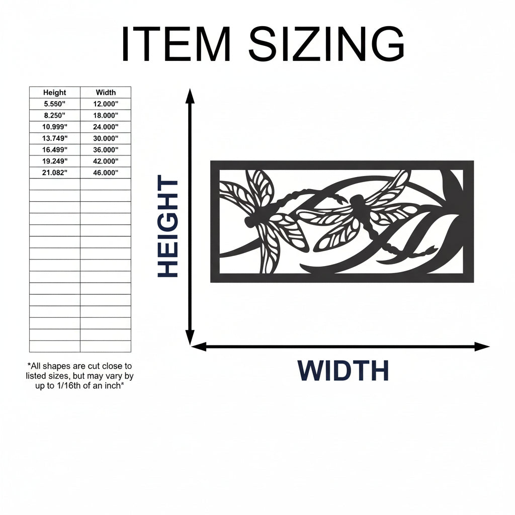 Custom Metal Dragonfly Wall Art | Indoor & Outdoor Dragonfly Sign | 12–46" | 14 Color Options