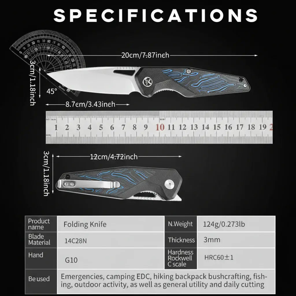 EDC Folding Pocket Knife – Drop Point Blade, G10 Handle - Hadi Craft