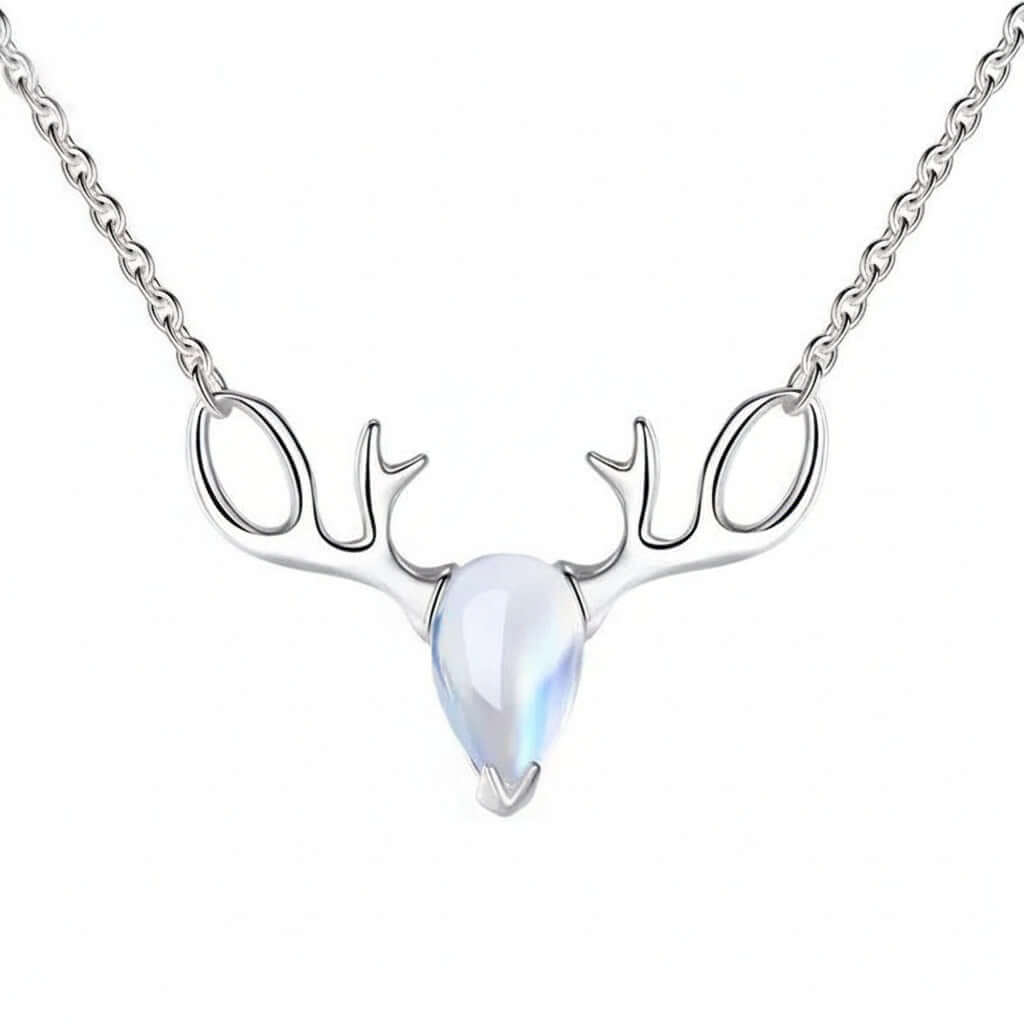 Elk moonstone necklace Forest Moonstone Pendant Clavicle S925 Chain - Hadi Craft