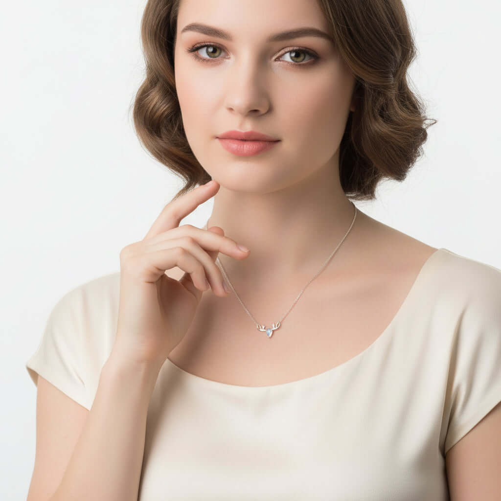 Elk moonstone necklace Forest Moonstone Pendant Clavicle S925 Chain - Hadi Craft