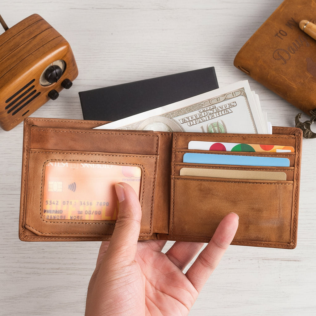 Engraved Leather Wallet for Men - Hadi Craft USA