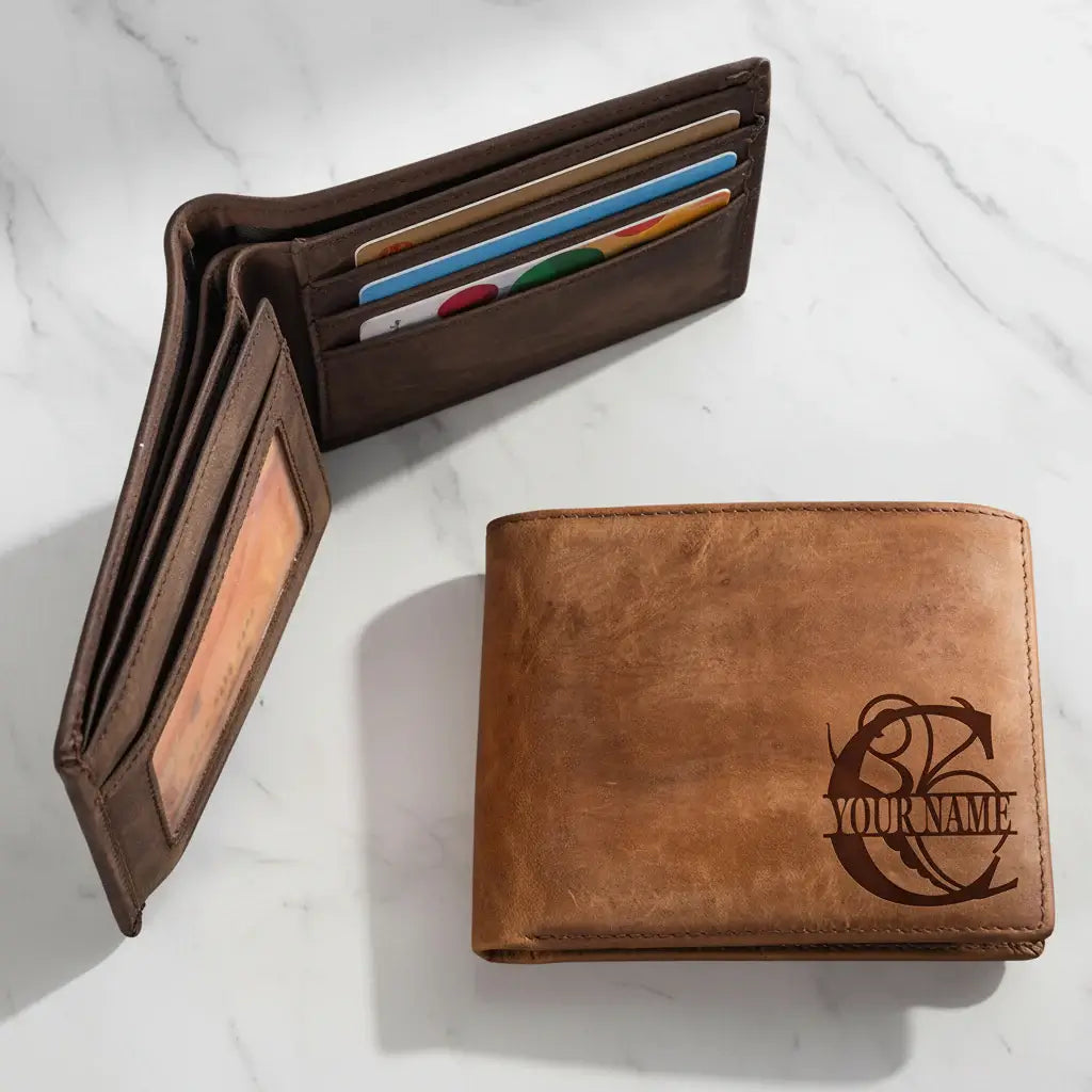 Engraved leather wallet for men Costume Men Leather Wallet - Hadi Craft