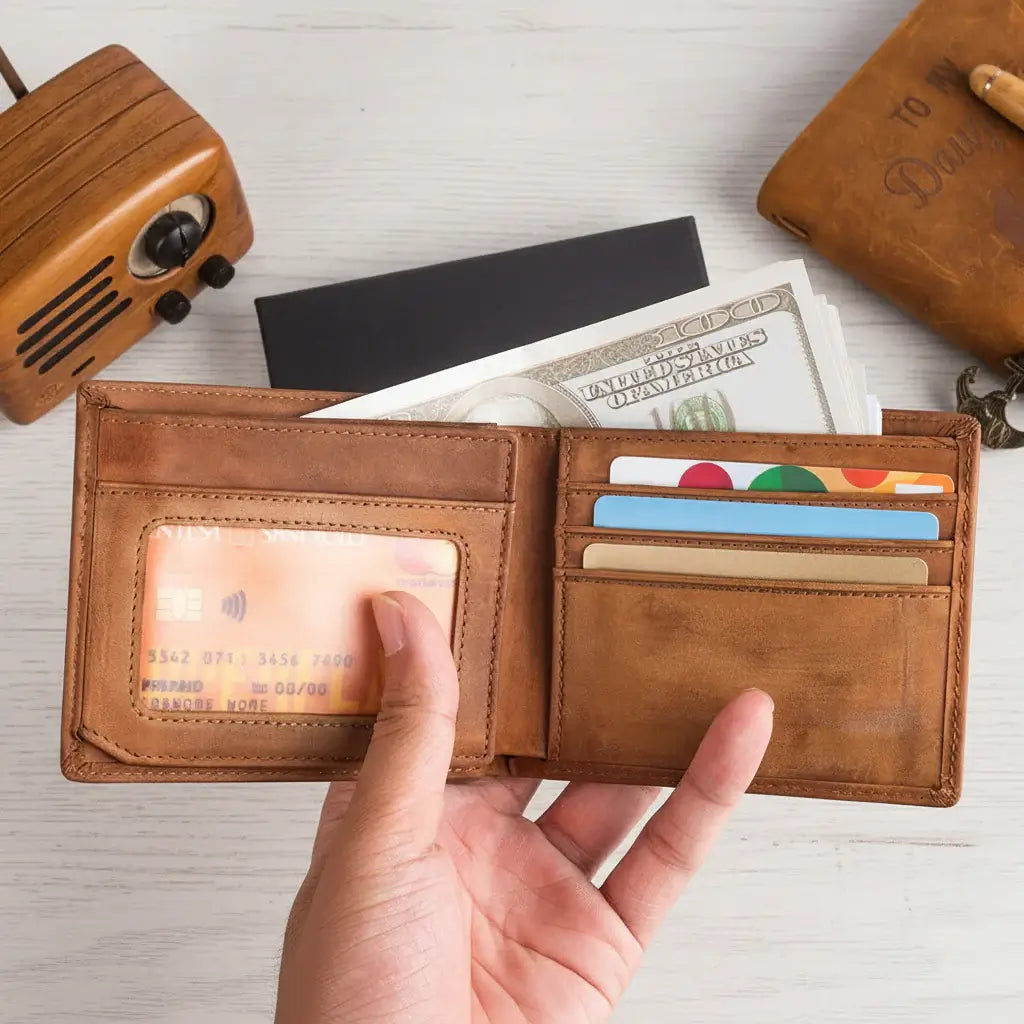Engraved leather wallet for men Costume Men Leather Wallet - Hadi Craft