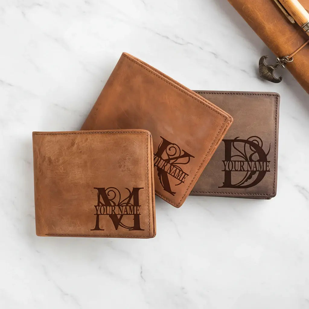 Engraved leather wallet for men Costume Men Leather Wallet - Hadi Craft
