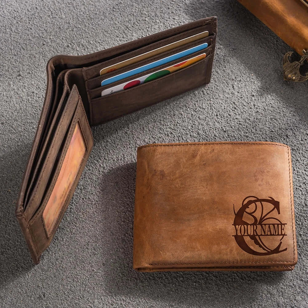 Engraved leather wallet for men Costume Men Leather Wallet - Hadi Craft