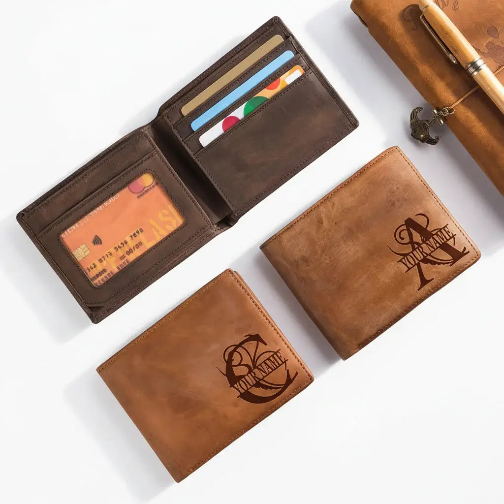 Engraved leather wallet for men Costume Men Leather Wallet - Hadi Craft