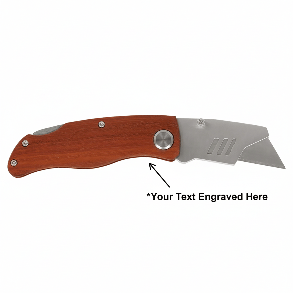 Engraved wood handle utility knife 4" Wood Handle costume Engraving - Hadi Craft