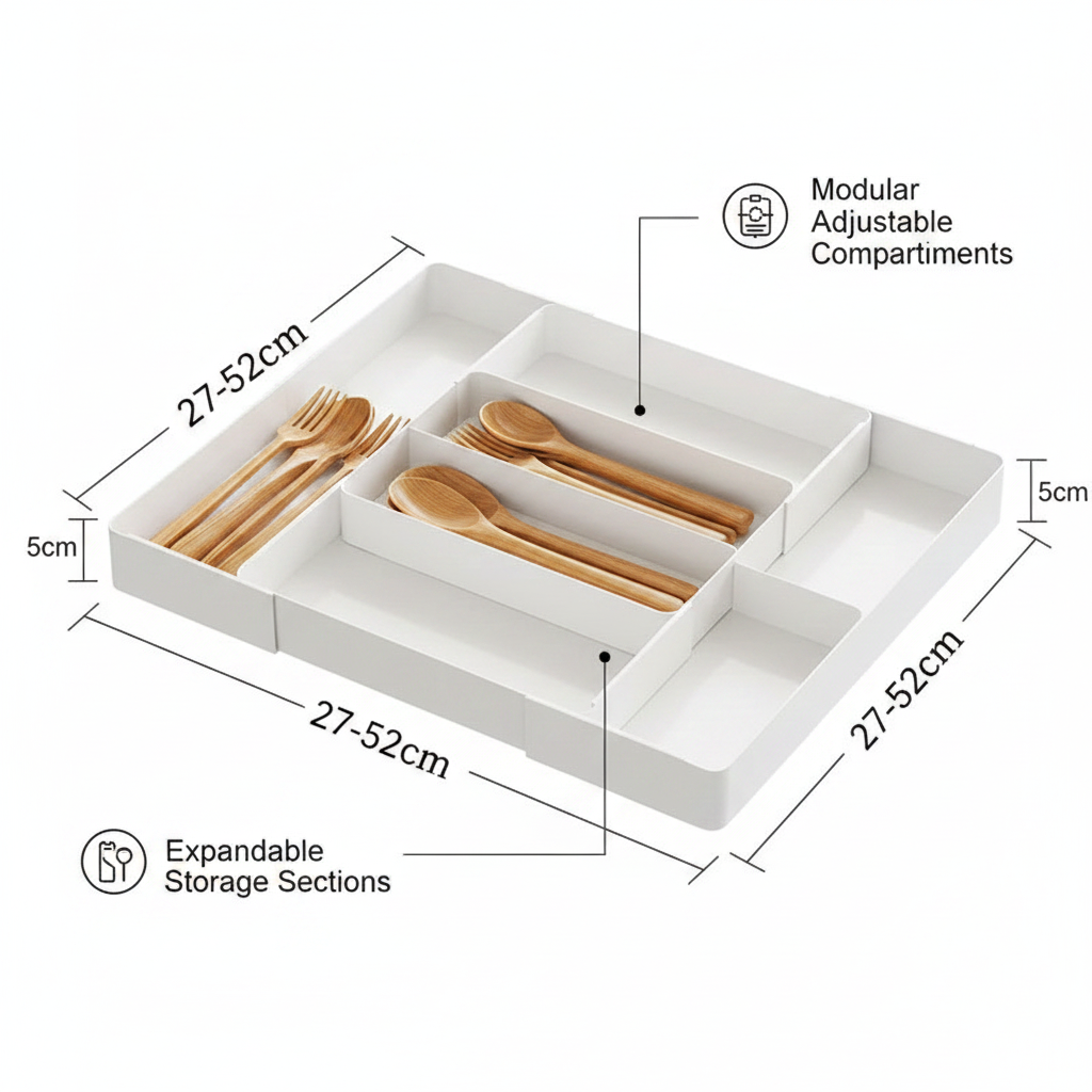 Expandable Drawer Organizer – Adjustable Cutlery & Utensil Tray - Hadi Craft