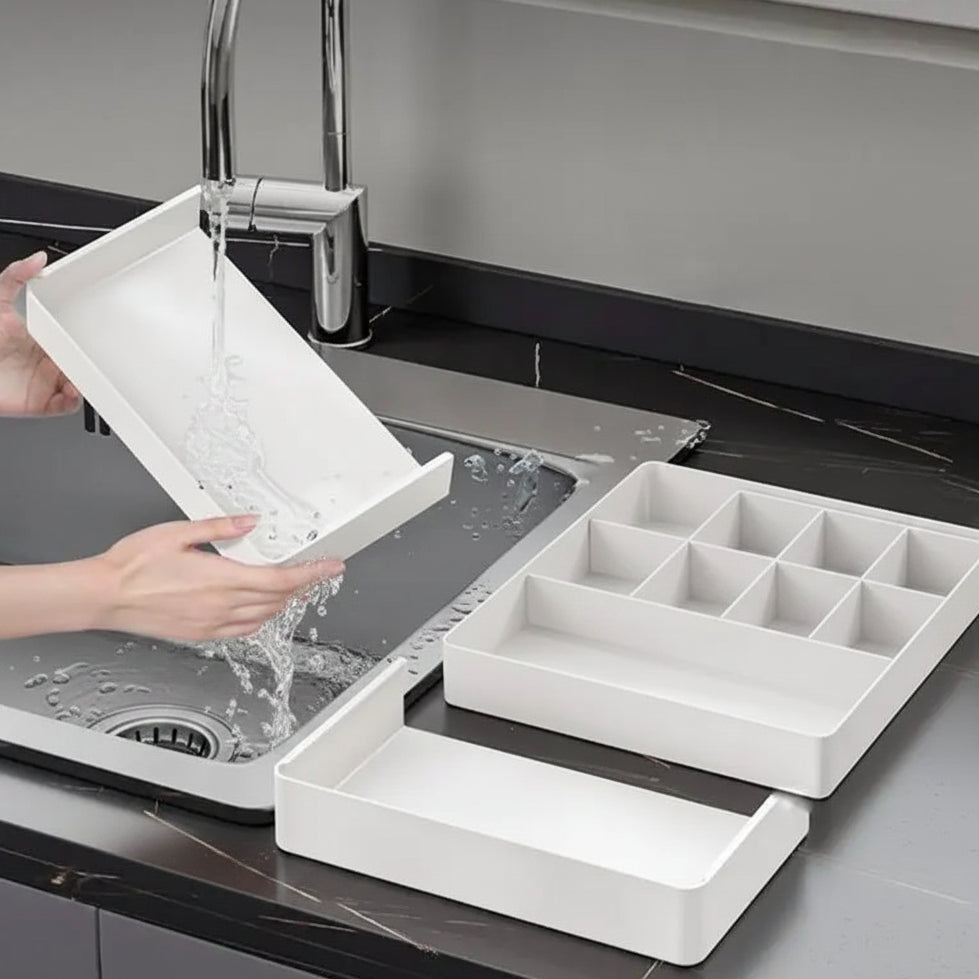Expandable kitchen drawer organizer Kitchen Tray with 3 Compartments - Hadi Craft