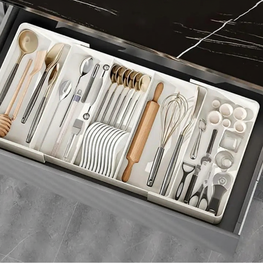 Expandable kitchen drawer organizer Kitchen Tray with 3 Compartments - Hadi Craft