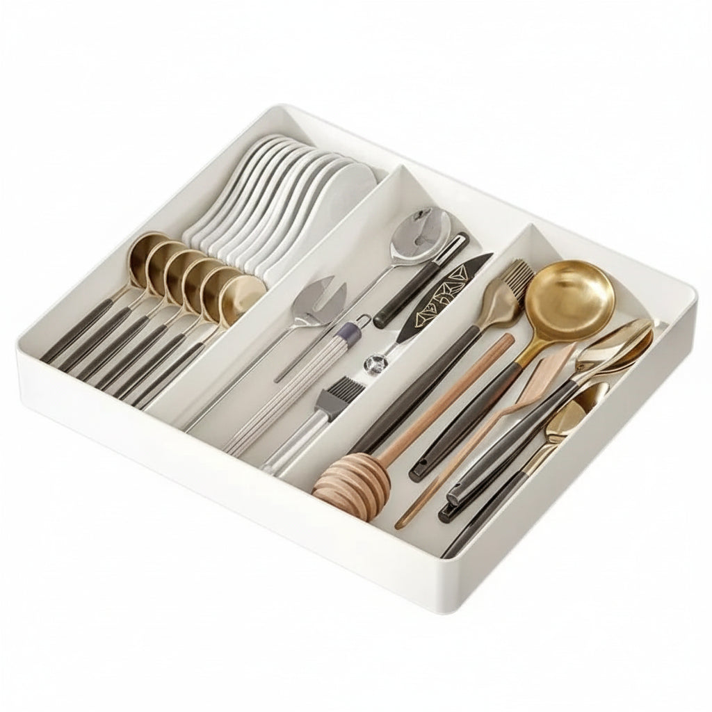 Expandable kitchen drawer organizer Kitchen Tray with 3 Compartments - Hadi Craft
