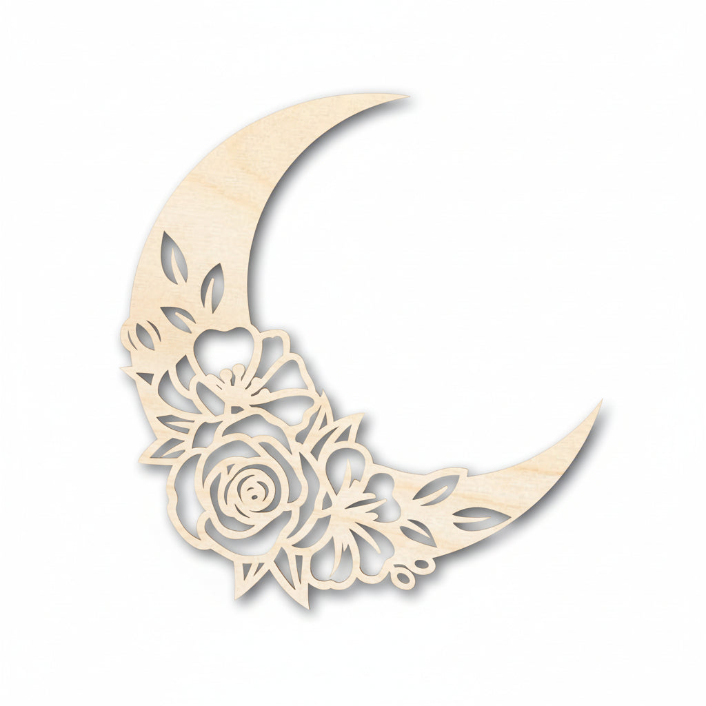 Floral Moon Shape Wood Cutout by Hadi Craft USA