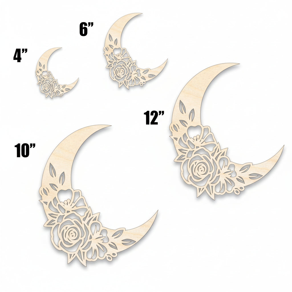 Floral Moon Shape Wood Cutout by Hadi Craft USA