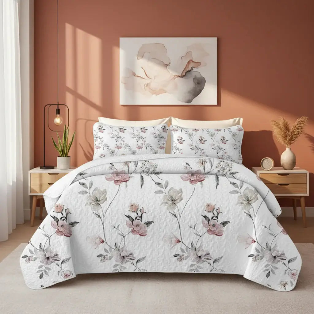 Floral Quilt Set Cal King Unique Summer Bedding Set - Hadi Craft