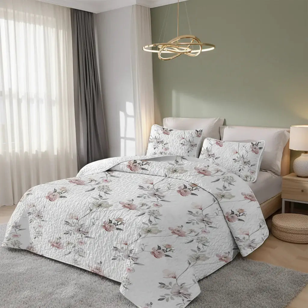 Floral Quilt Set Cal King Unique Summer Bedding Set - Hadi Craft