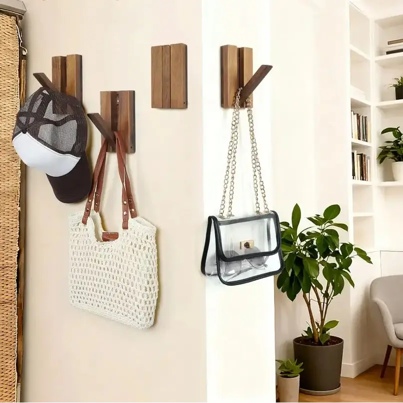 Foldable Bamboo Wall Hooks 4 Pack – Heavy Duty Space Saving Coat Rack - Hadi Craft