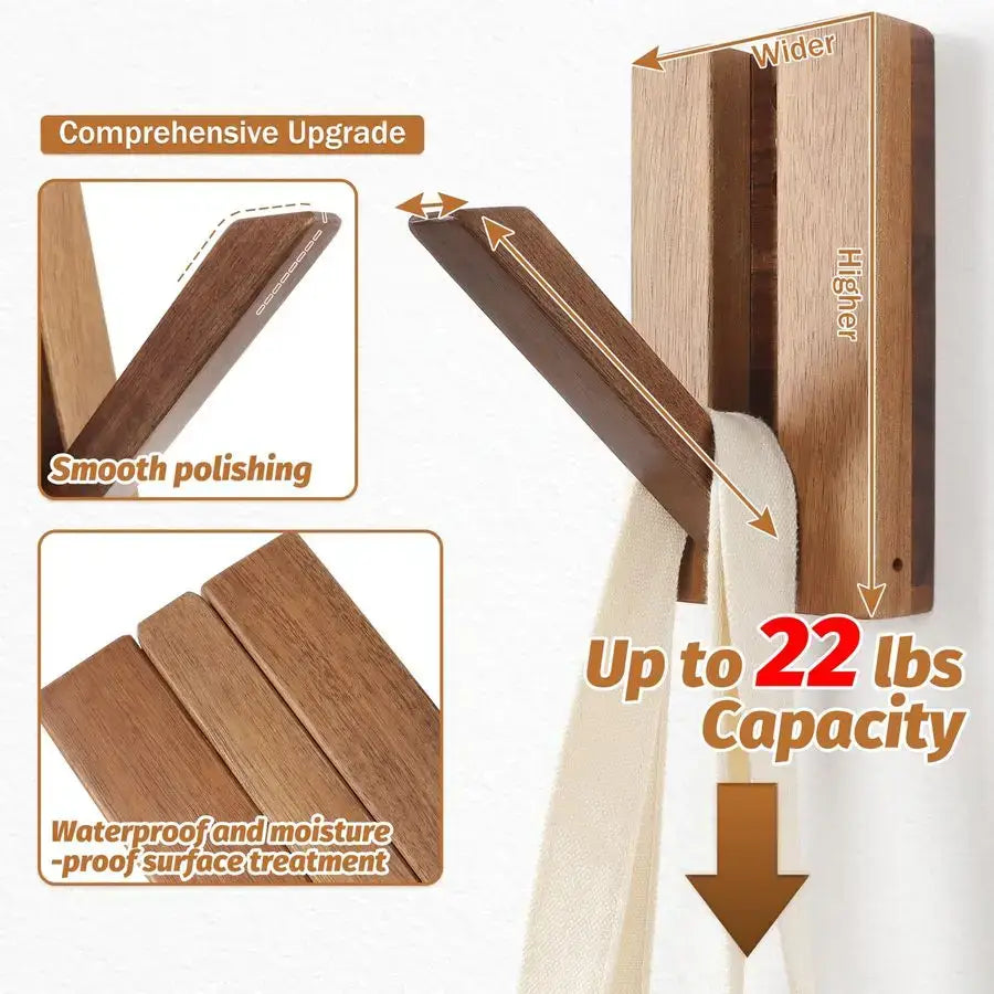 Foldable Bamboo Wall Hooks – Hadi Craft USA 4 Pack