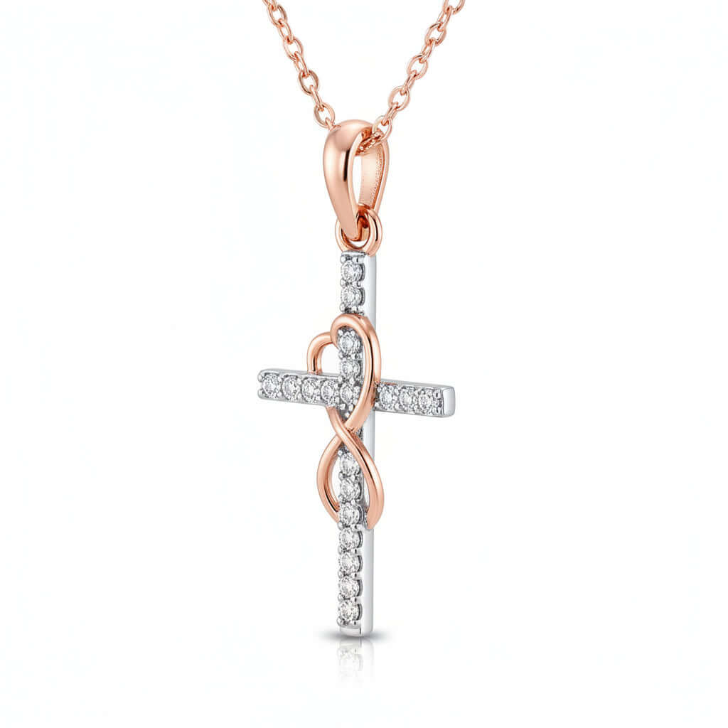 Gold Alloy Cross Necklace with Eight-Character Pendant – Unisex Jewelry - Hadi Craft