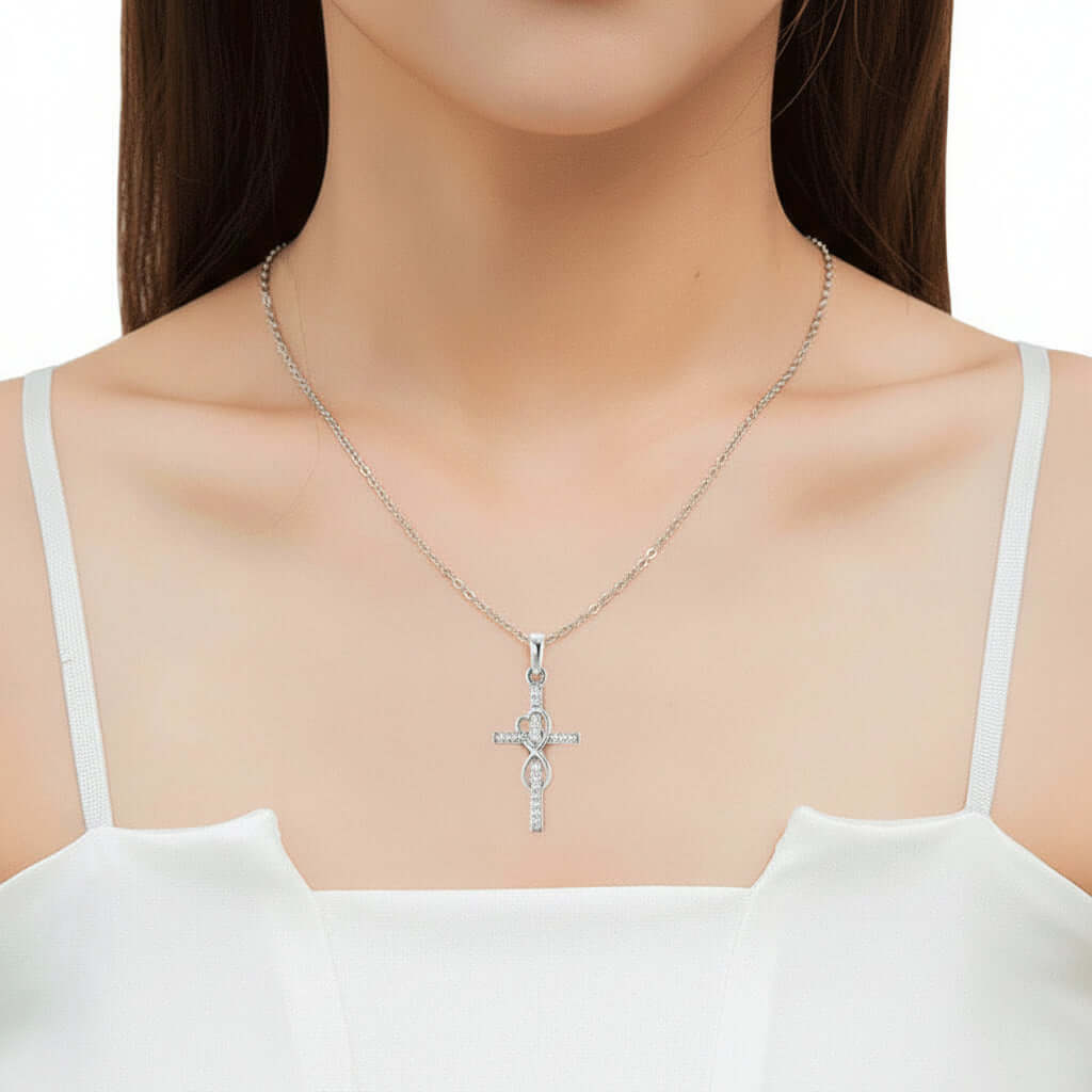 Gold Alloy Cross Necklace with Eight-Character Pendant – Unisex Jewelry - Hadi Craft