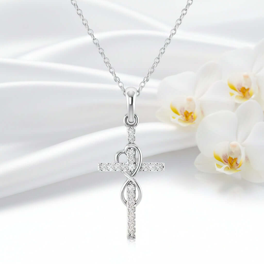 Gold Alloy Cross Necklace with Eight-Character Pendant – Unisex Jewelry - Hadi Craft