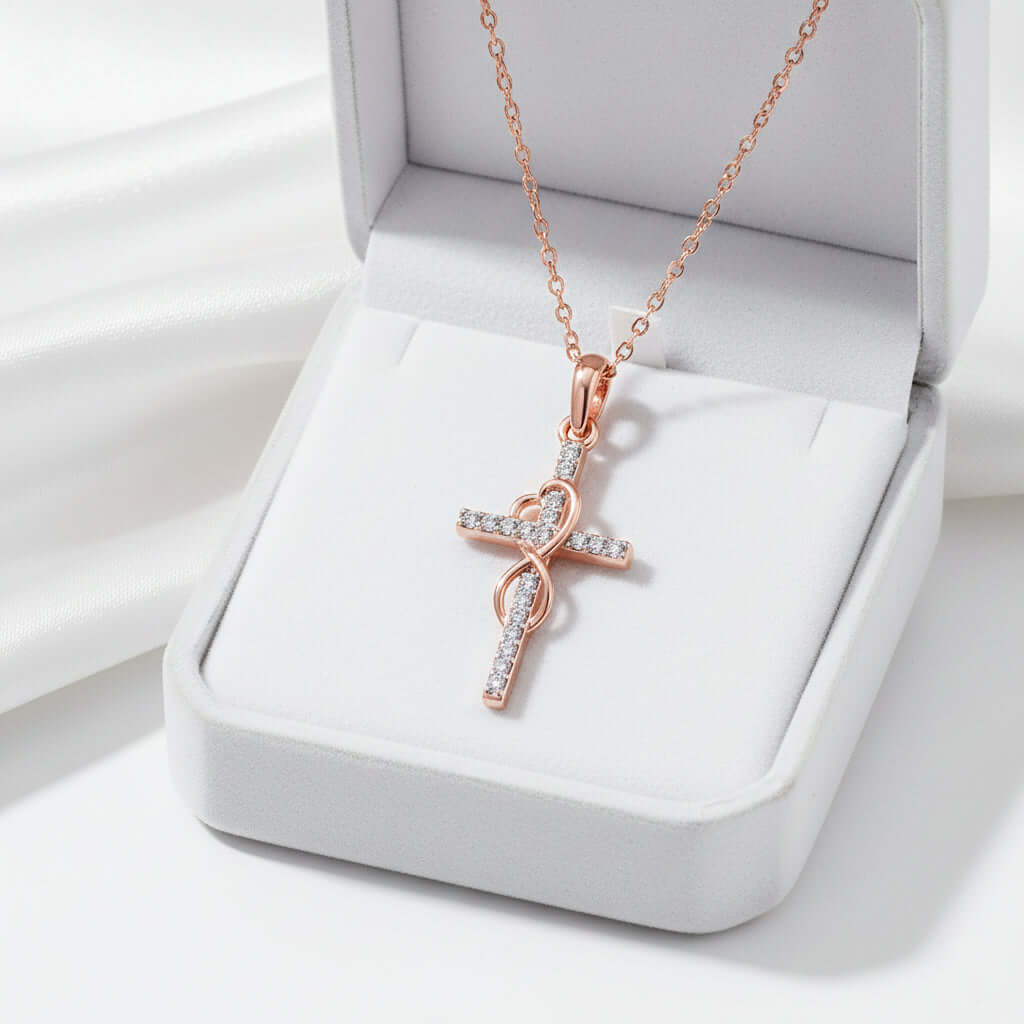 Gold Alloy Cross Necklace with Eight-Character Pendant – Unisex Jewelry - Hadi Craft