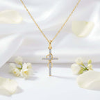 Gold Alloy Cross Necklace with Eight-Character Pendant – Unisex Jewelry - Hadi Craft