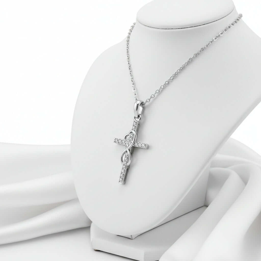 Gold Alloy Cross Necklace with Eight-Character Pendant – Unisex Jewelry - Hadi Craft