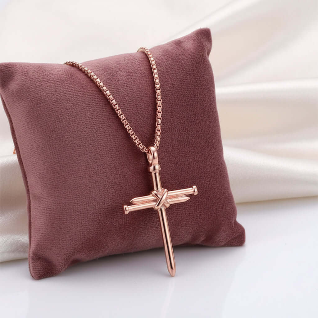 Gold and Black Cross Necklace – Men's Stainless Steel Nail Pendant - Hadi Craft